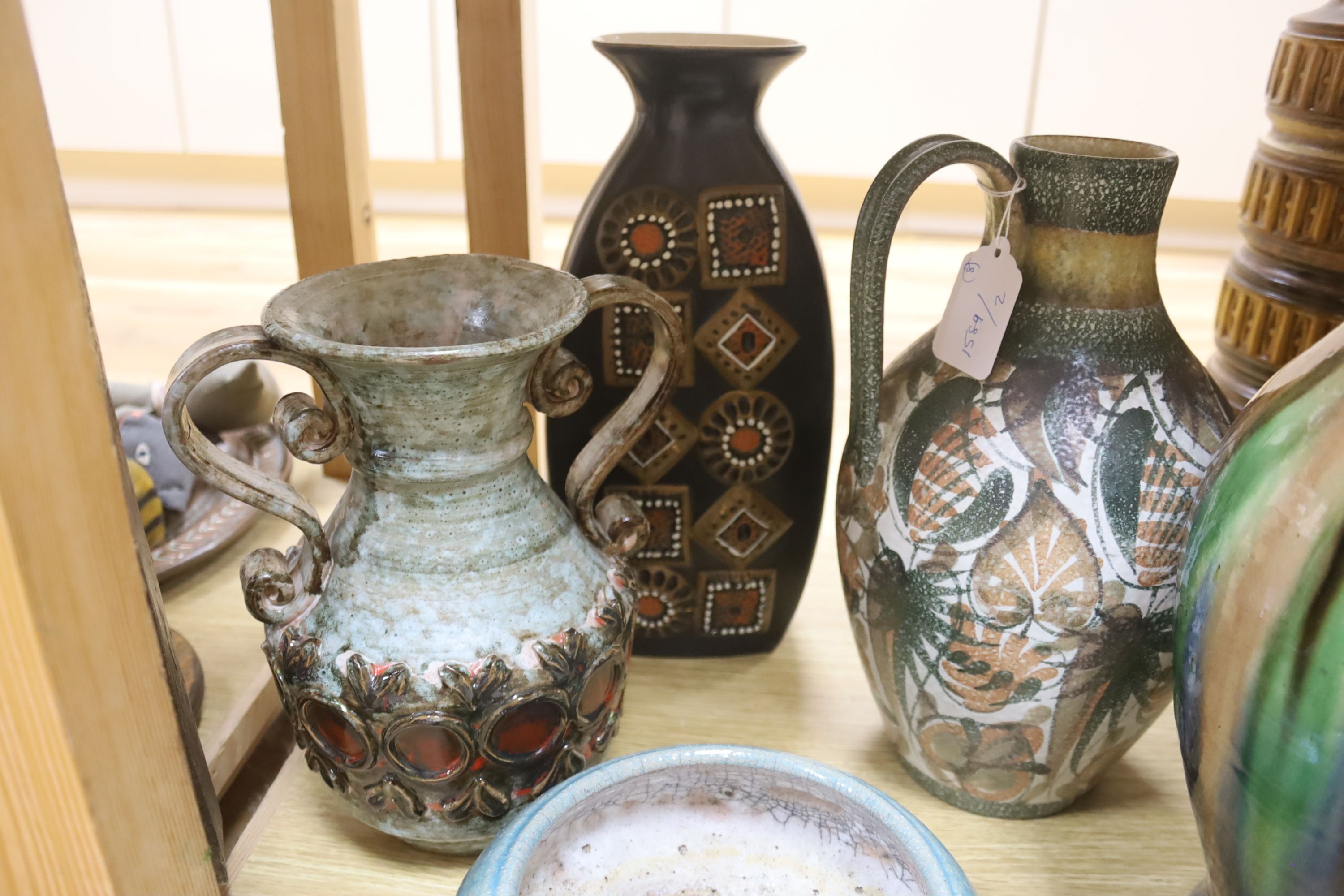 A collection of German and other pottery vases and bowls from 1960's and later